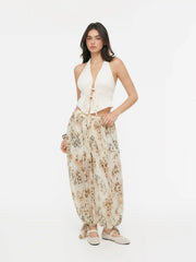 Chiffon Leopard Print Mid Rise Knotted Bloomer Trousers