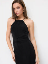Halter Neck Ruched Chain Detail Maxi Bobycon Dress