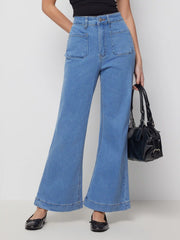 High Stretch Denim Mid Rise Straight Leg Trousers