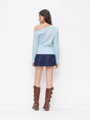 Knit Asymmetrical Neck Button Long Sleeve Top