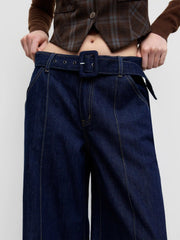 High Stretch Cider Denim Low Rise Baggy Jeans With Belt