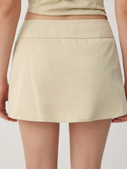 Cotton-blend Low Rise Wrap A-line Mini Skort