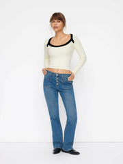 Knit Contrasting Binding Scoop Neckline Long Sleeve Top