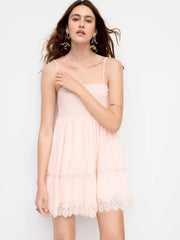 Chiffon Lace Trim Smock Mini Dress