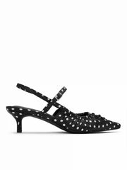 POINTED TOE BOWKNOT DECOR POLKA DOT KITTEN HEELS