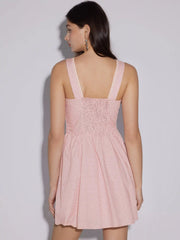 Cotton-blend V-neck Polka Dot Bowknot Smock Mini Dress