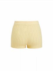 Cable Knit Mid Rise Drawstring Legging Micro Shorts