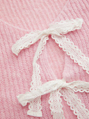 Knit V-neck Tie Front Bow Oversized Cardigan Curve & Plus