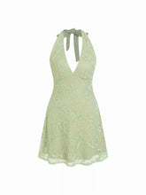 Lace Halter Neckline A-line Mini Dress