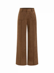 Suede Mid Rise Straight Leg Trousers