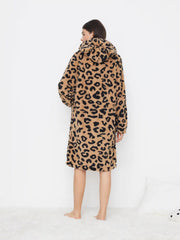 Fleece Hooded Leopard Print Oversized Robe