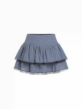 Cotton Mid Rise Lace Panel Gingham Tiered Mini Skirt