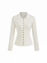Knit Collar Metal Detail Cinched Waist Cardigan