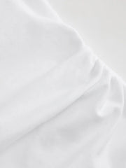 Cotton-blend Boat Neck Ruffle Sleeve Ruched Asymmetrical Hem Tee