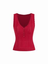 Jacquard V-Neck Button Front Slim Crop Top