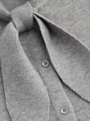 Knit Collar Long Sleeve knotted Button Cardigan