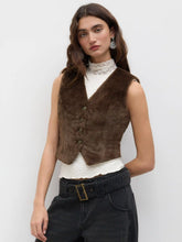 Fleece V-neck Button Cropped Waistcoat