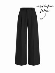 Wrinkle-free Fabric Mid Rise Pleated Straight Leg Trousers