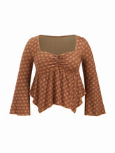 Jacquard Round Neckline Geometric Bowknot Ruffle Hem Oversized Top