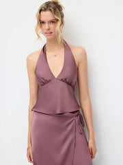 Satin Halter Top and Wrap Maxi Skirt Set