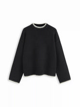 Knit Round Neckline Contrasting Binding Long Sleeve Top