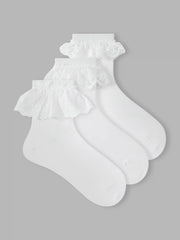 3 PAIRS LACE TRIM ANKLE SOCKS SET