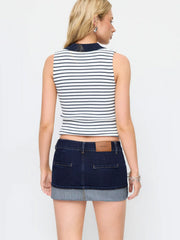 Denim Low Rise Washed Rolled Hem Metal Detail Pencil Mini Skirt