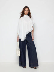 Chiffon High Neck Cloak Sleeve Oversized Cape Top