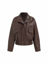 Funnel Neck Zip Through Faux Leather Bomber Jacket