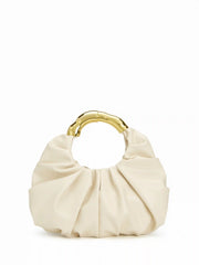 METAL HANDLE PLEATED HANDBAG