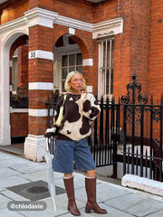 Knit Wool-blend Cow Pattern Round Neck Oversized Sweater
