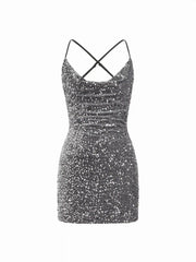 Sequins Textured Sweetheart Ruched Bobycon Mini Dress