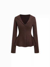 Knit Collar Long Sleeve Ruffle Hem Top