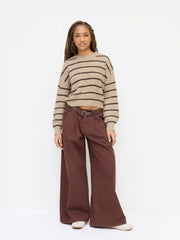Striped Knit Round Neckline Long Sleeve Top