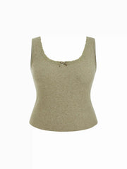 U-neckline Lace Trim Bowknot Tank Top Curve & Plus