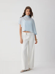 Chiffon Stand Collar Asymmetrical Blouse