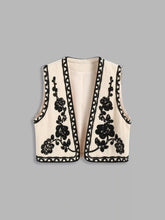 Cotton-blend Cropped V-Neck Floral Vest