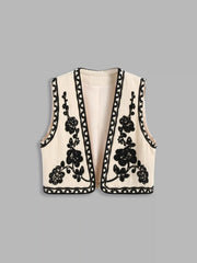 Cotton-blend Cropped V-Neck Floral Vest