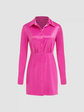 Satin Collar Button Long Sleeve Shirt Dress