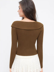 Cotton-blend Off-shoulder Long Sleeve Twist Top