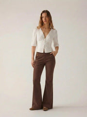 Denim Low Rise Metal Detail Flared Trousers