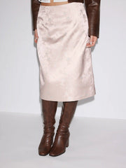 Floral Jacquard Mid Rise Zipper Midi Skirt