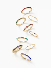 6PCS COLORFUL RHINESTONE STACKABLE RINGS SET