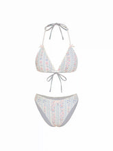 Floral Halter Lace Trim Triangle Cheeky Bikini Set