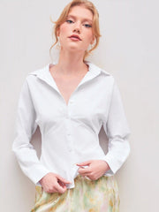 Collar Solid Button Long Sleeve Blouse