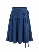 Denim Mid Rise Wrap Tie Side Midi Skirt Curve & Plus
