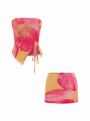 Tropical Floral Side Tie Tank Top & Bodycon Skirt