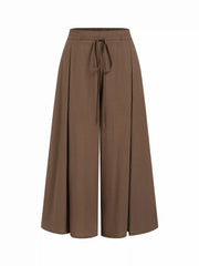 Linen-blend Low Rise Drawstring Wide Leg Cropped Trousers