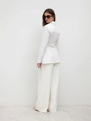 Cotton-blend Polo Button Up Ruched Shirt