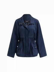 Stand Collar Drawstring Zip Through Oversized Jacket
